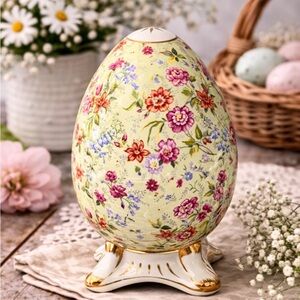 Vintage Floral Porcelain Egg Figurine Easter Decor